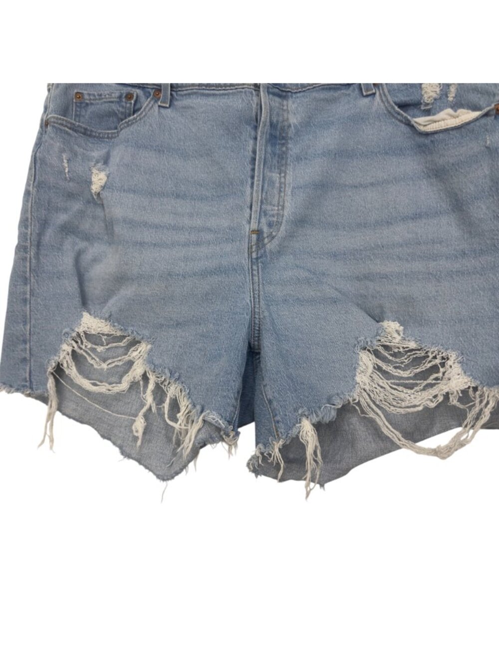 Levis 501 Womens Distressed Light Wash Hi-Rise Denim Shorts Size 22W Button Fly - Picture 14 of 16